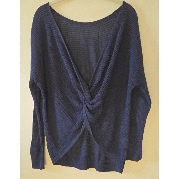 ANA Womens M Blue Sweater Long Sleeve Wrap Front Lightweight Hi Lo Hem USA Made - Picture 1 of 9